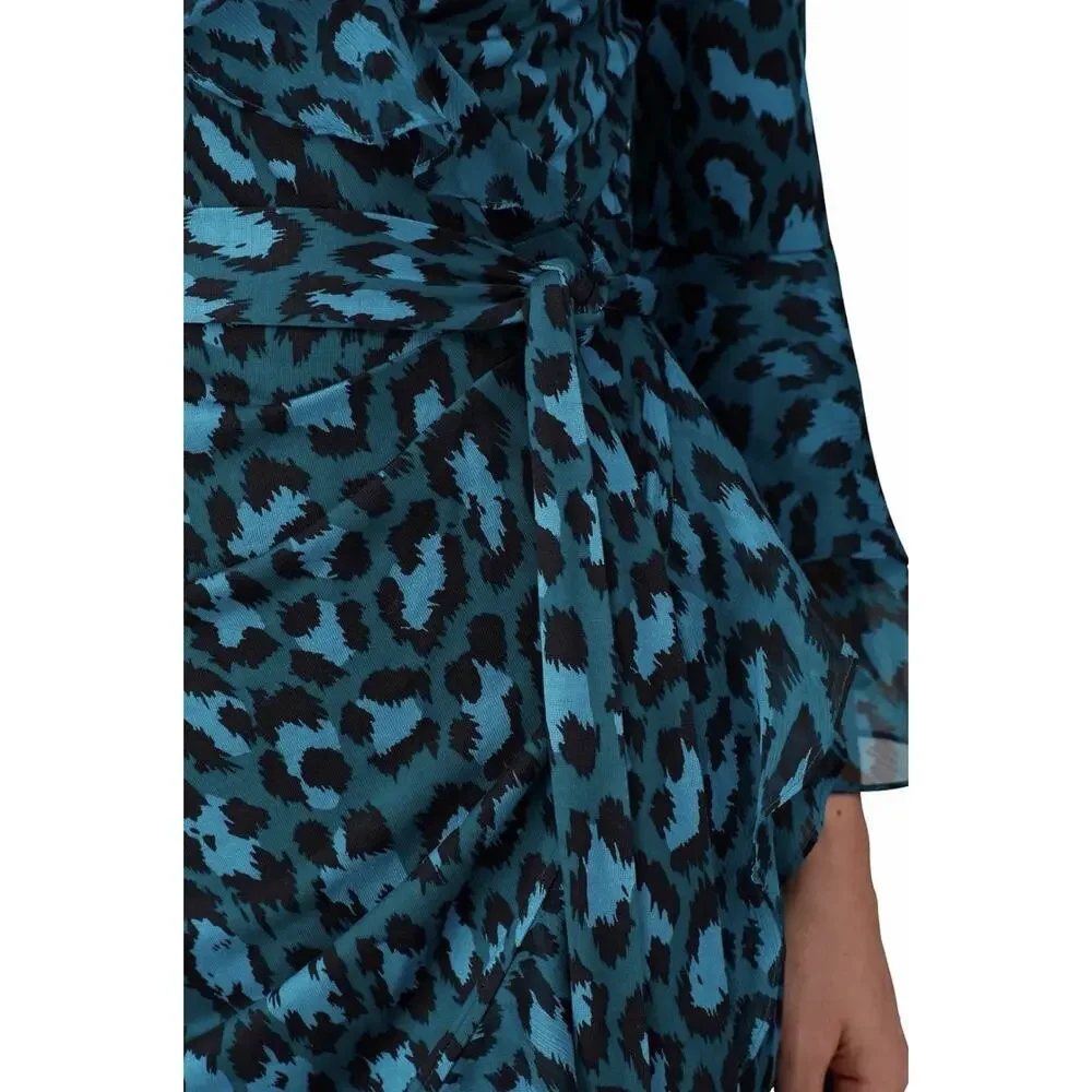 Diane Von Furstenberg DVF Carli Wrap Dress 2 Teal Leopard Silk Jersey NWT - Picture 7 of 12